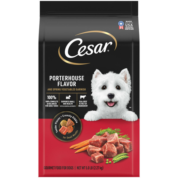 Dog Food Cesar Small Breed Dry Dog Food Porterhouse Flavor and Spring Vegetables Garnish hero