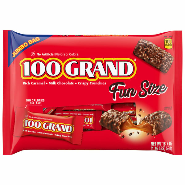 More Household 100 Grand Milk Chocolate Fun Size Candy Bars, Bulk Individually Wrapped Candy Bag hero