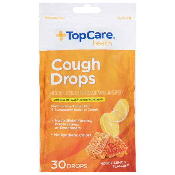 Cold, Flu & Allergy TopCare Cough Drops, Honey-Lemon Flavor hero