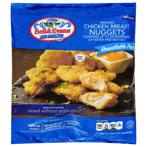 Frozen Meat & Seafood Bell & Evans Chicken Breast Nuggets, Breaded, Uncooked hero