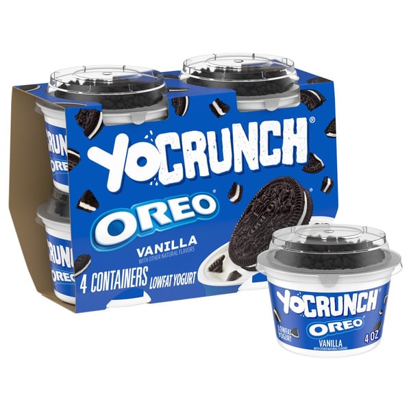 Yogurt YoCrunch Low Fat Vanilla Yogurt with OREO(R) Cookie Pieces, 4 oz, 4 Pack hero