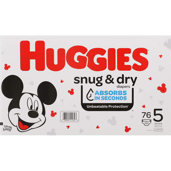 Diapers & Wipes Huggies Snug & Dry Baby Diapers, Size 5 (27+ lbs) hero