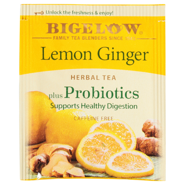 Tea Bags and Mixes Bigelow Lemon Ginger Plus Probiotics Herbal Tea Bags hero