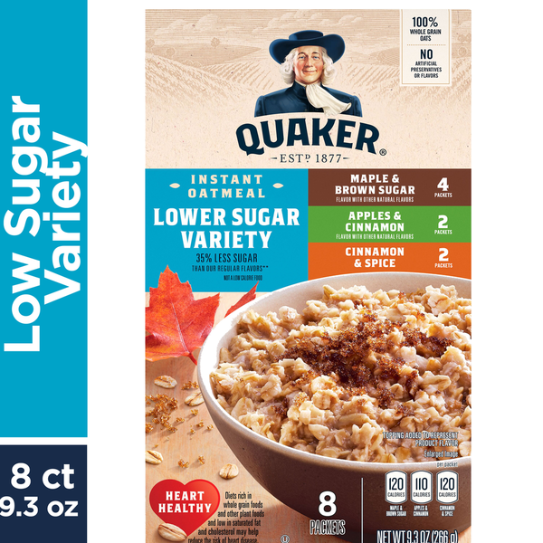 Cereal & Granola Quaker Instant Oatmeal, Lower Sugar Variety - Pack hero