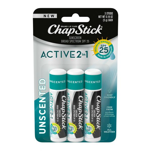 Facial Care ChapStick Active 2in1 Unscented Lip Balms hero