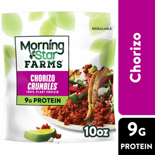 Frozen Meals MorningStar Farms Meal Starters Vegan Crumbles, Vegan Plant Based Protein, Frozen Meal Starter, Chorizo hero