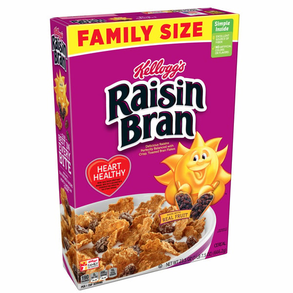 Cereal Raisin Bran Cold Breakfast Cereal, High Fiber Cereal, Made with Real Fruit, Original hero