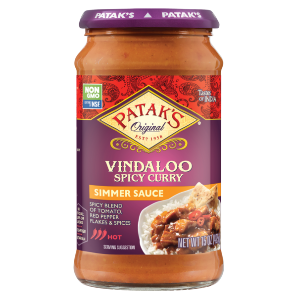 More International Foods Patak's Spicy Vindaloo Curry Indian Simmer Sauce, Spicy hero