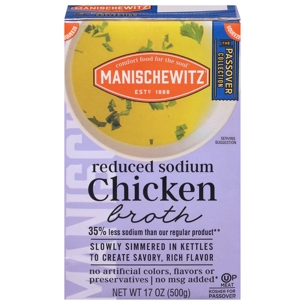 Soup, Broth & Bouillon Manischewitz Broth, Reduced Sodium, Chicken hero