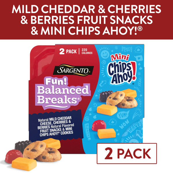 Packaged Cheese Sargento Fun! Balanced Breaks® Mild Cheddar, Yogurt Covered Raisins & Mini Chips Ahoy!® hero