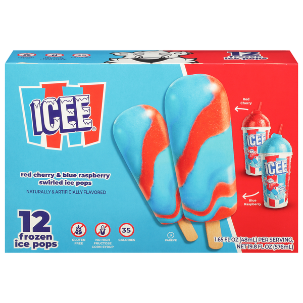 Frozen Dessert ICEE Frozen Ice Pops, Red Cherry & Blue Raspberry, Swirled hero