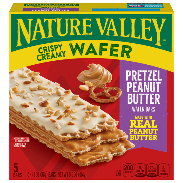 Breakfast Bars & Pastries Nature Valley Wafer Bars, Pretzel Peanut Butter, Crispy, Creamy hero