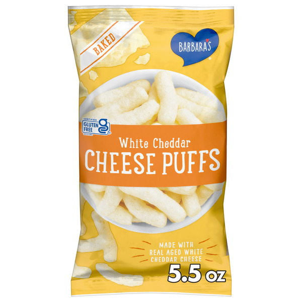 Chips & Pretzels Barbara's Baked White Cheddar Cheese Puffs hero