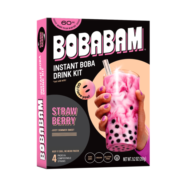 Ice Cream & Ice Bobabam Instant Boba Drink Kit with Straws, Strawberry hero