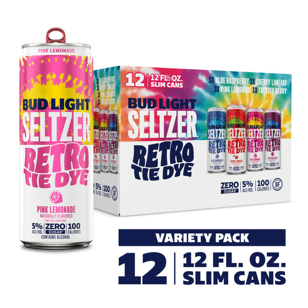 Imported Beers Bud Light Hard Seltzer Retro Tie Dye Variety, Slim Cans hero