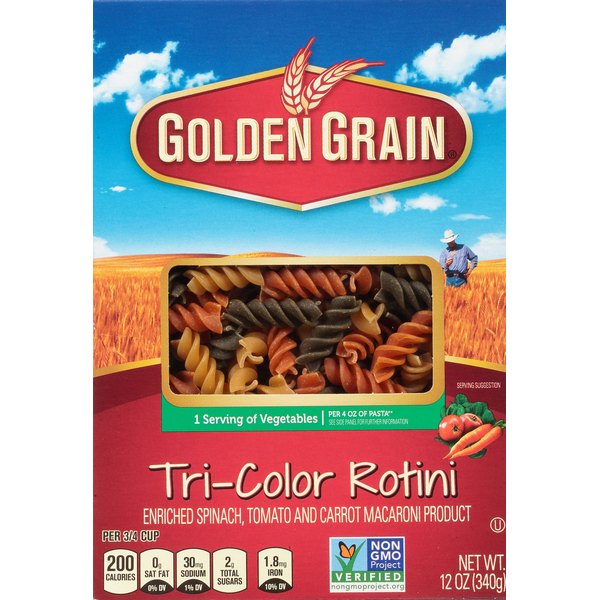 Dry Pasta Golden Grain Rotini, Tri-Color hero