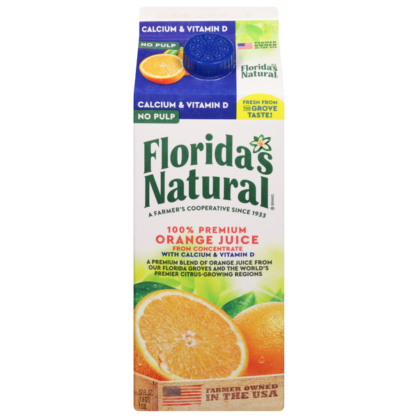 Refrigerated Juice, Coffee, & Tea Florida's Natural 100% Premium Florida Orange Juice Calcium & Vitamin D No Pulp hero