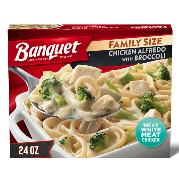 Frozen Meals Banquet Family Size Chicken Alfredo with Broccoli, Frozen Meal hero