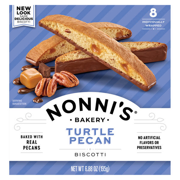 Cookies & Cakes Nonni's Biscotti, Turtle Pecan hero