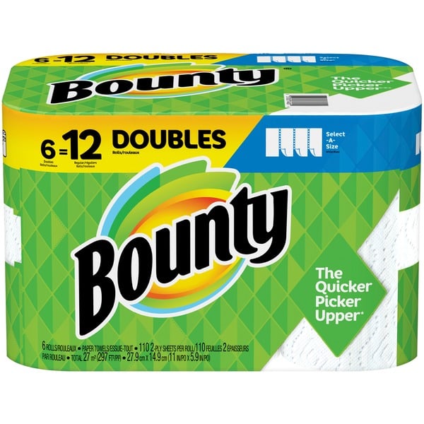 Paper Goods Bounty Paper Towels, Double Rolls, Select-A-Size, White, 2-Ply hero