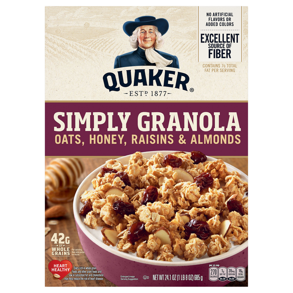 Cereal & Granola Quaker Simply Granola, Oats, Honey, Raisins & Almonds hero