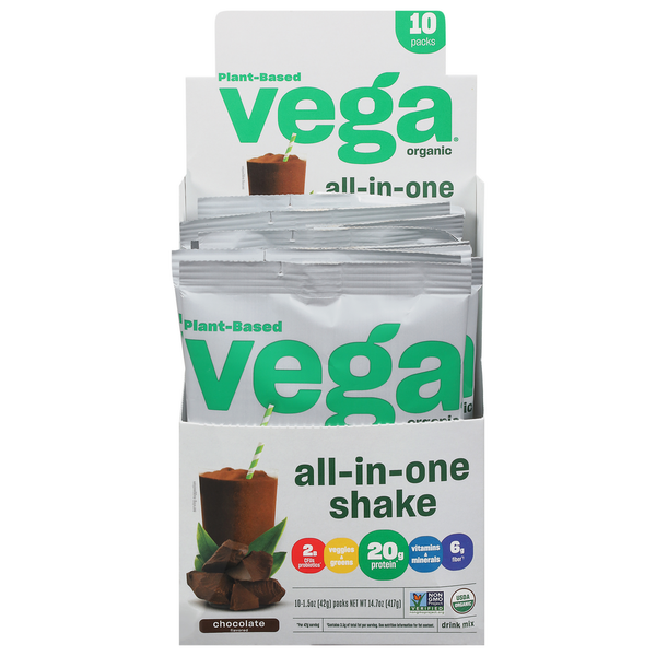 Dietary Supplements Vega Drink Mix, Organic, Chocolate Flavored, 10 Packs hero