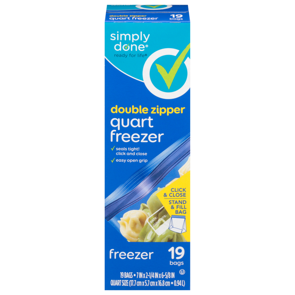 Food Storage Simply Done Freezer Bags, Double Zipper, Quart Size hero