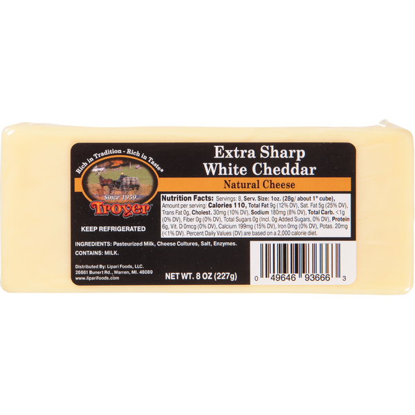 Packaged Cheese Troyer Cheese, Natural, White Cheddar, Extra Sharp hero