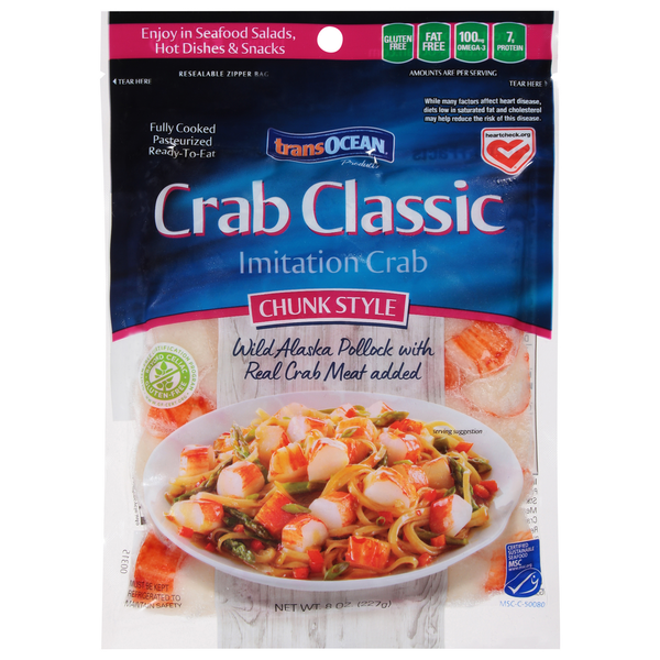 Packaged Seafood Trans-Ocean Imitation Crab, Crab Classic, Chunk Style hero