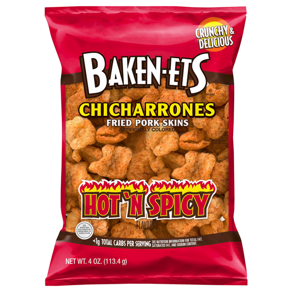 Baken-Ets Chicharrones, Hot 'N Spicy Flavored hero