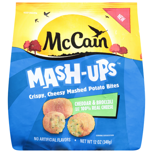 Frozen Appetizers & Sides McCain Mashed Potato Bites, Cheddar & Brocolli, Crispy, Cheesy hero