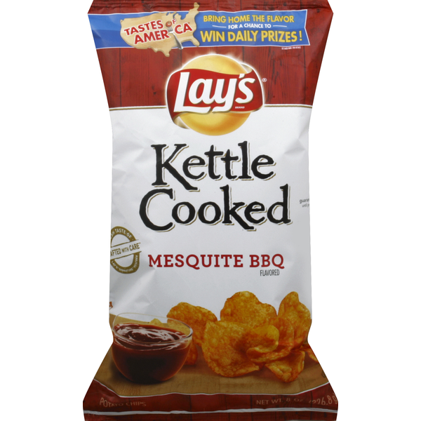 Chips & Pretzels Lay's Kettle Cooked Potato Chips, Mesquite BBQ Flavored hero