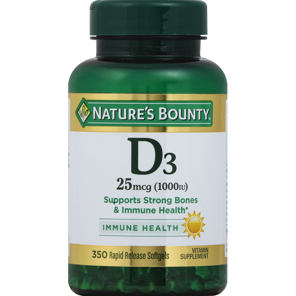 Nature's Bounty Vitamin D3, 25 mcg, Rapid Release Softgels hero