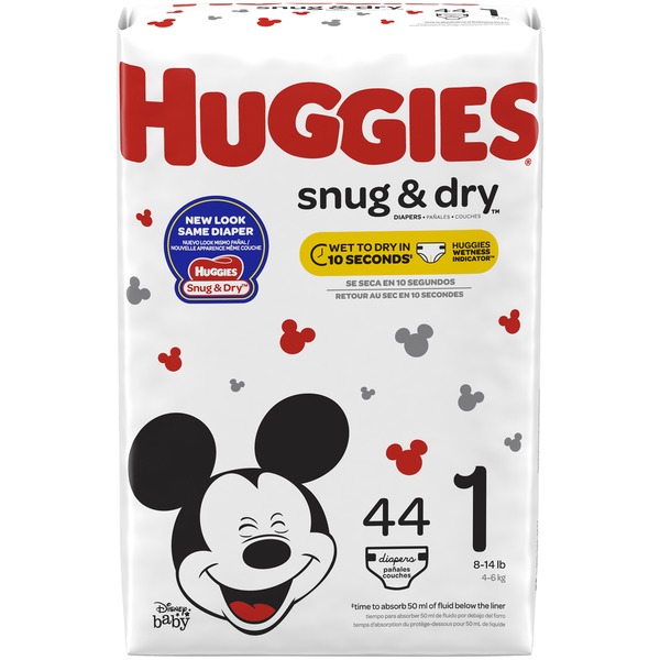 Diapers & Wipes Huggies Snug & Dry Baby Diapers, Size 1 (Fits 8-14 lb.), 44 Count, Jumbo Pack (Packaging May Vary) hero