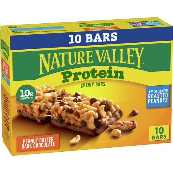 Breakfast Bars & Pastries Nature Valley Chewy Protein Peanut Butter Dark Chocolate Granola Bars hero