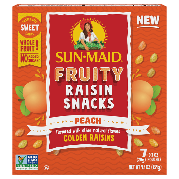 Nuts, Seeds & Dried Fruit Sun-Maid Fruity Raisin Snacks Peach Pouches hero