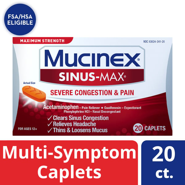 Cough & Cold Medicine Mucinex Maximum Strength Sinus-Max Severe Congestion Relief Caplets, Clears Sinus & Nasal Congestion hero