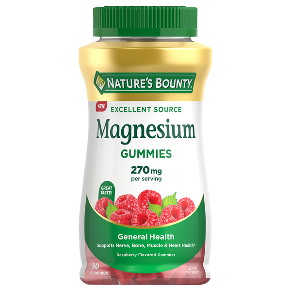 Vitamins & Supplements Nature's Bounty Magnesium, General Health, 270 mg, Gummies, Raspberry Flavored hero