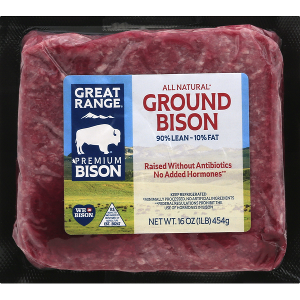 Packaged Meat Great Range Bison Bison, Ground, 90%/10% hero