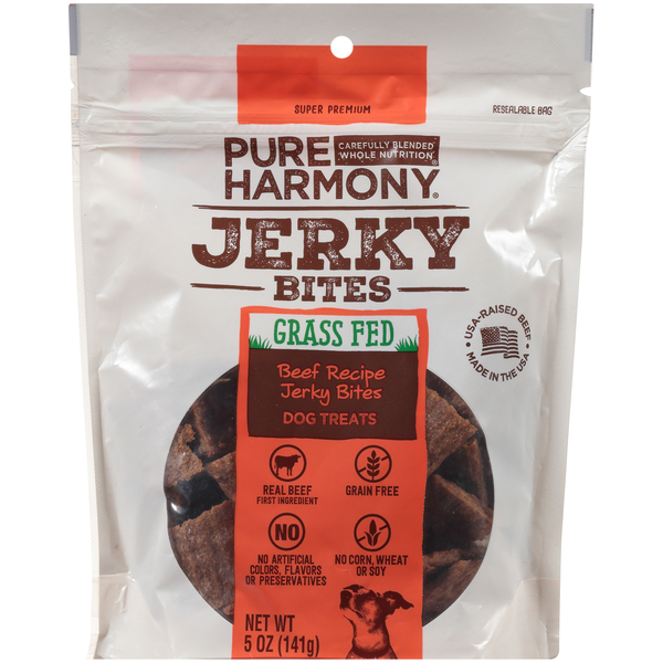 Dog Food & Care Pure Harmony Grain Free Beef Recipe Grass Fed Jerky Bites Dog Treats hero