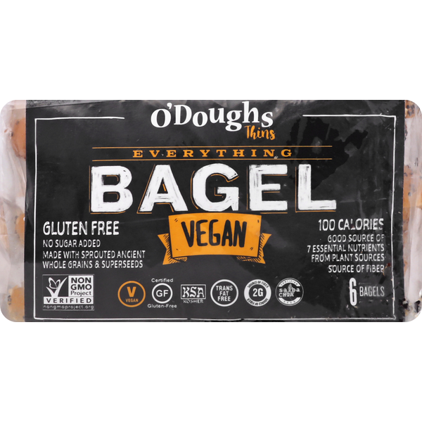 Frozen Breads & Doughs O'Doughs Bagels, Vegan, Everything, Thins hero