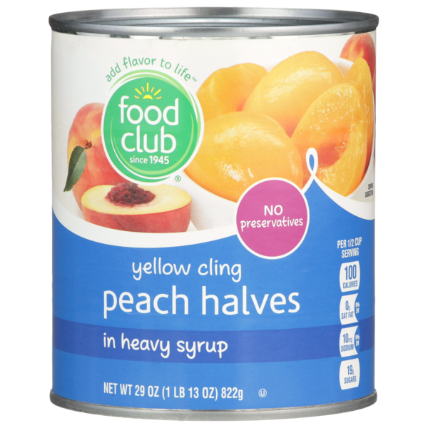 Canned Fruit & Applesauce Food Club Yellow Cling Peach Halves In Heavy Syrup hero