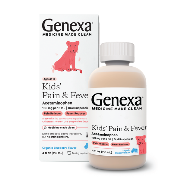 Genexa Kids Pain & Fever Acetaminophen, Organic Blueberry hero