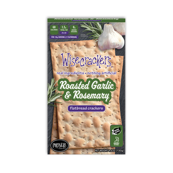 Crackers Wisecrackers Roasted Garlic & Rosemary Flatbread Crackers hero