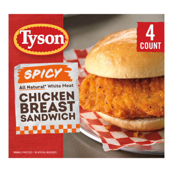 Tyson Spicy Chicken Breast Sandwich, 24 oz, 4 ct Box hero