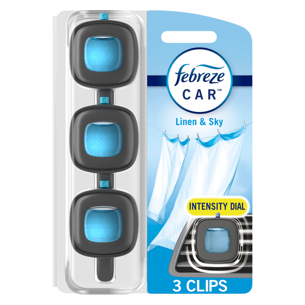 Air Fresheners & Candles Febreze Car Air Freshener Vent Clip, Linen & Sky, Pack of 3 hero