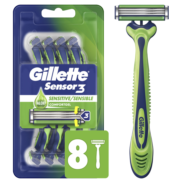 Shave Needs Gillette Sensor3 Sensitive Men's Disposable Razor hero