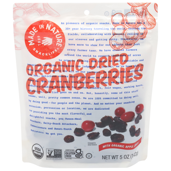 Bulk Dried Fruits & Vegetables Made In Nature Cranberries, Organic, Dried hero