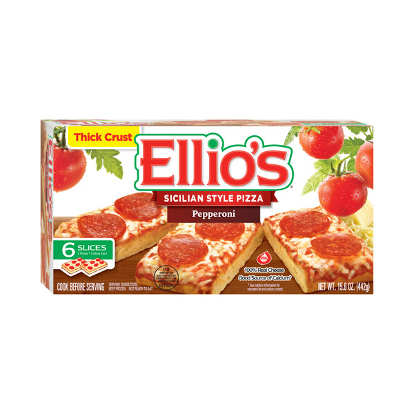 Frozen Pizza Ellio's Pepperoni Sicilian Stlye Pizza, 100% Real Cheese, 6-slice hero