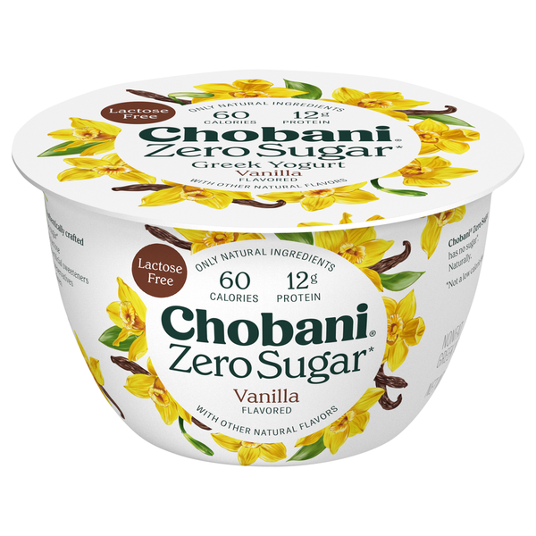 Yogurt Chobani Yogurt, Greek, Nonfat, Zero Sugar, Vanilla Flavored hero